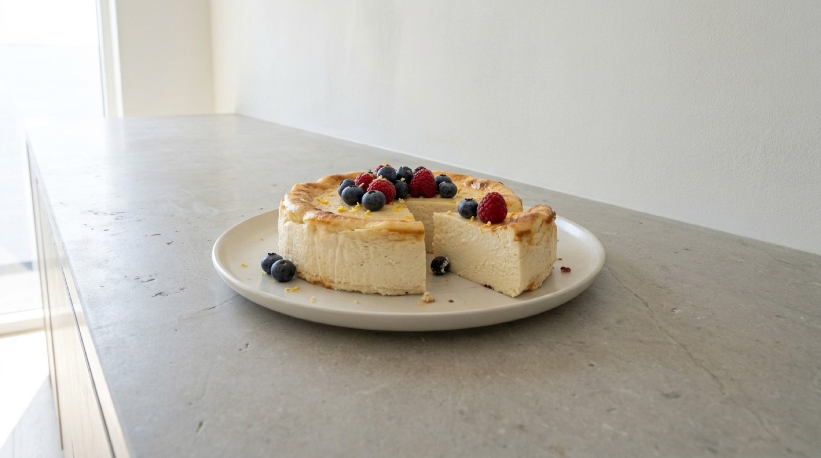 Crustless cheesecake with fresh berries
